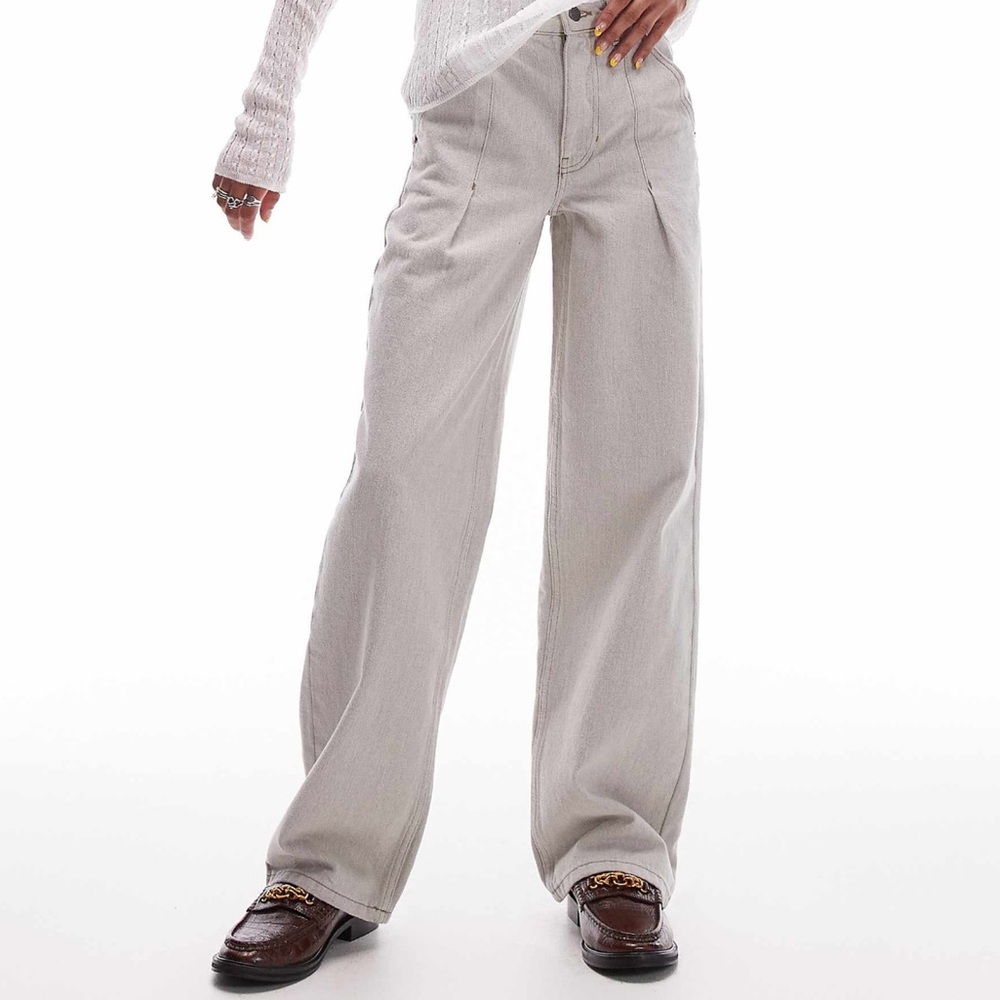 Topshop high rise pleated jeans in stone